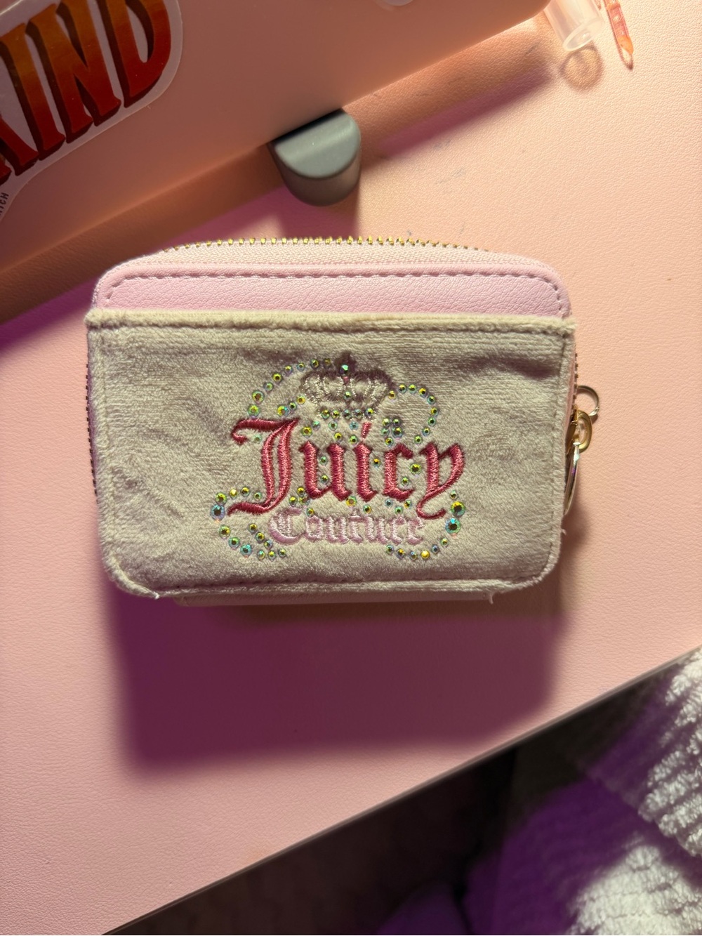 Juicy Couture Pink Velvet & Suede Zip Wallet
